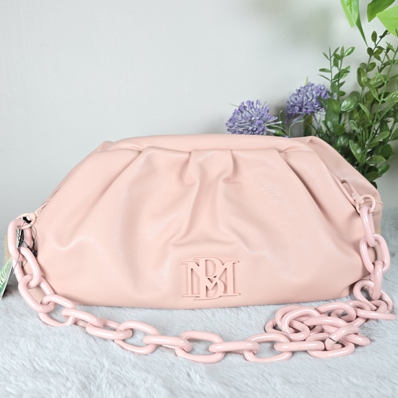 Badgley Mischka Blush Pink Vegan Leather Chunky Chain Convertible Bag & Clutch